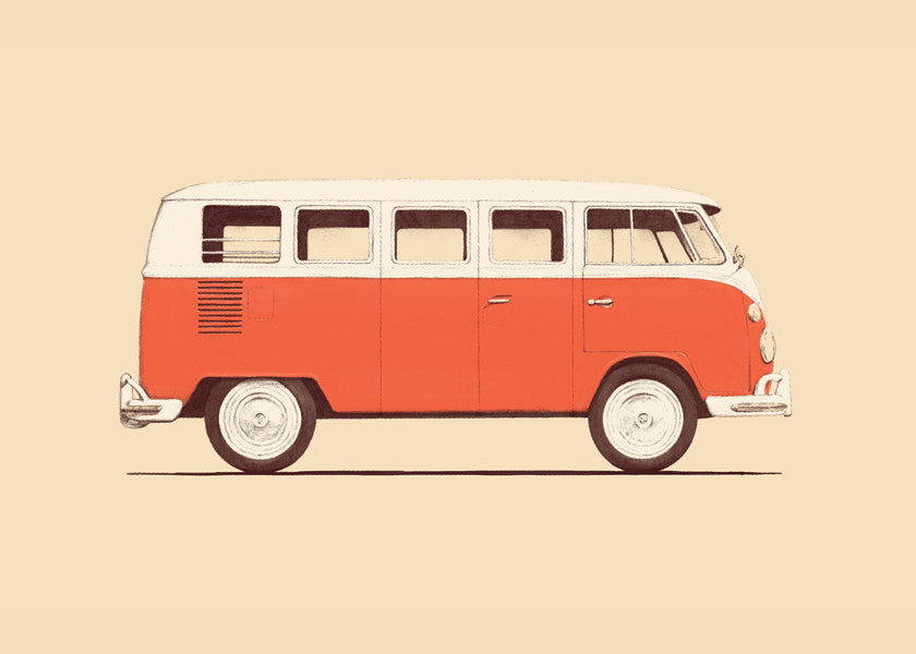 Vintage röd skåpbil affisch