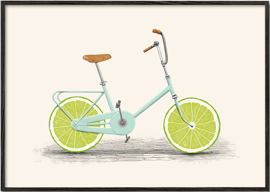 Illustration cykel med lime-hjul