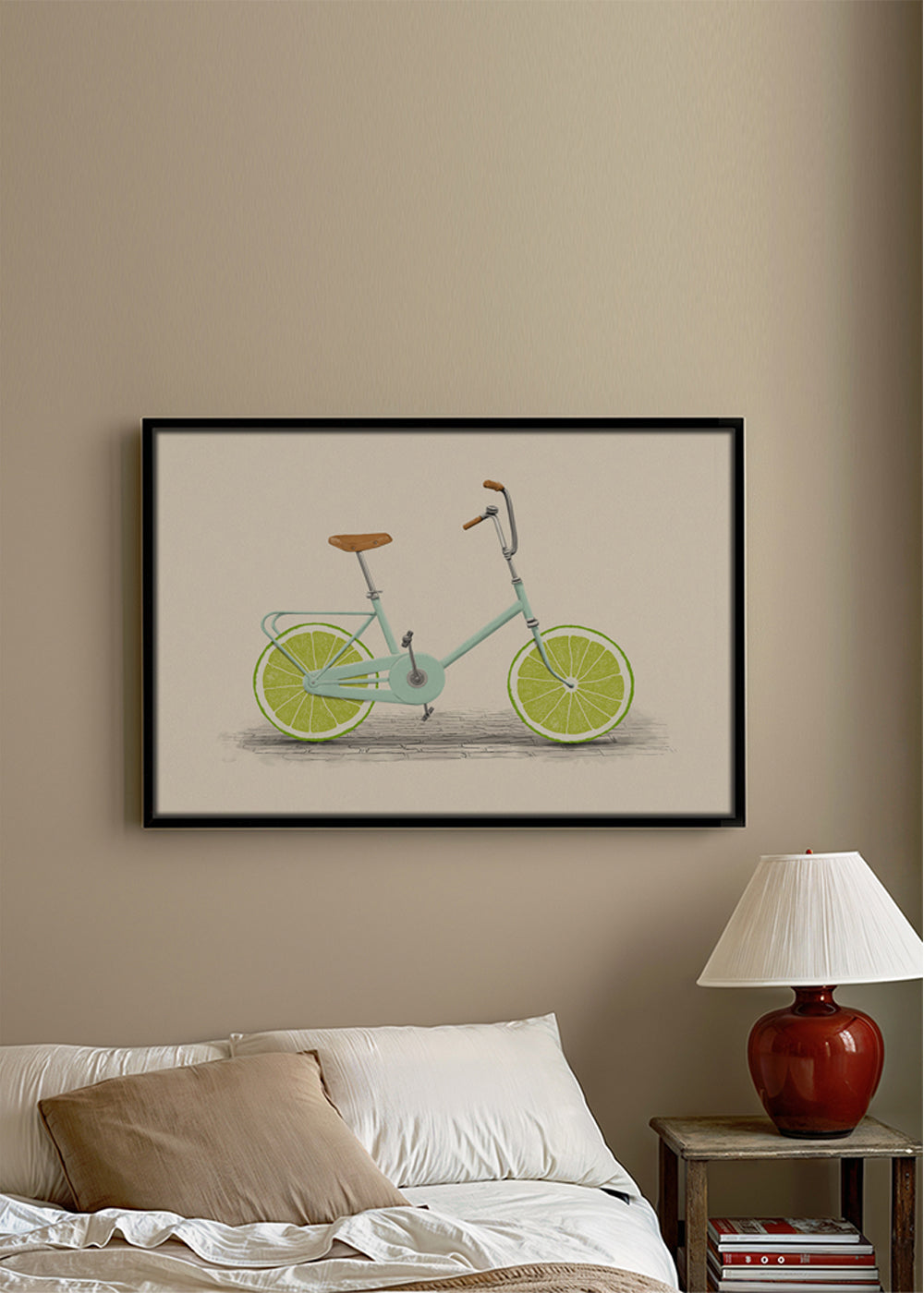Illustration cykel med lime-hjul