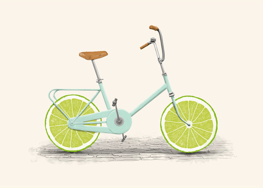 Illustration cykel med lime-hjul