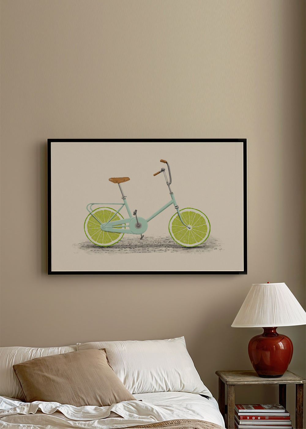 Illustration cykel med lime-hjul