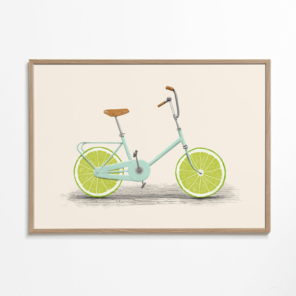 Illustration cykel med lime-hjul