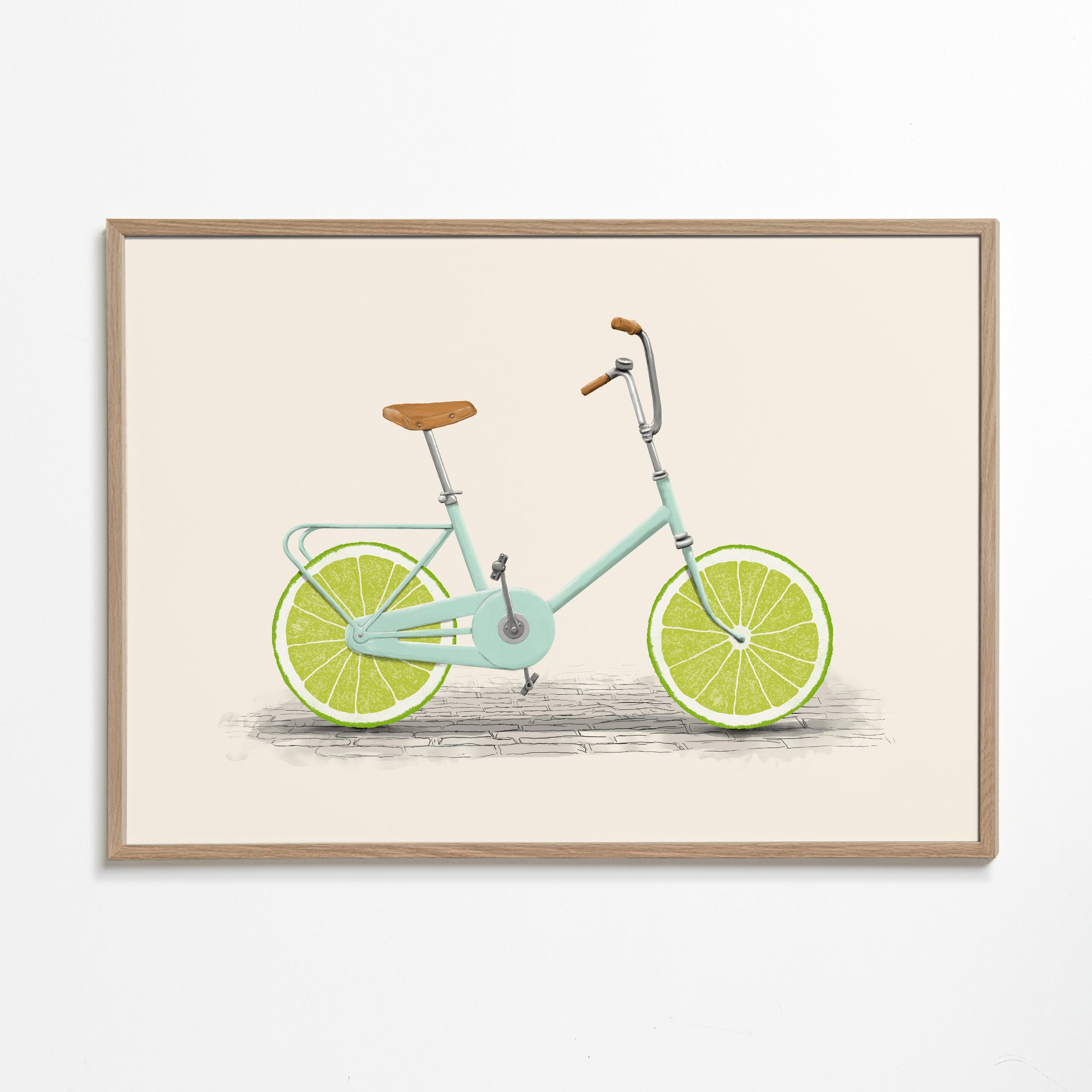 Illustration cykel med lime-hjul