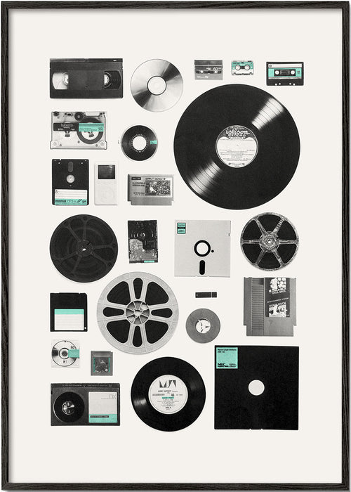 Vintage-affisch med musikmedia i collage