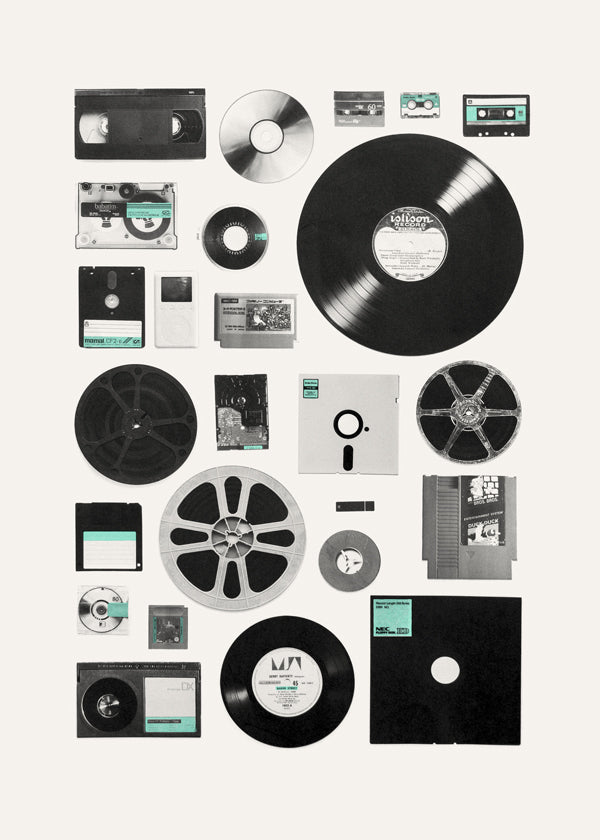 Vintage-affisch med musikmedia i collage