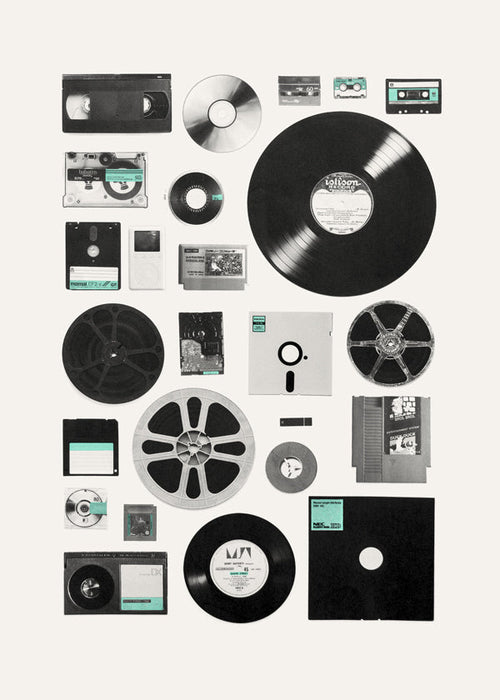 Vintage-affisch med musikmedia i collage