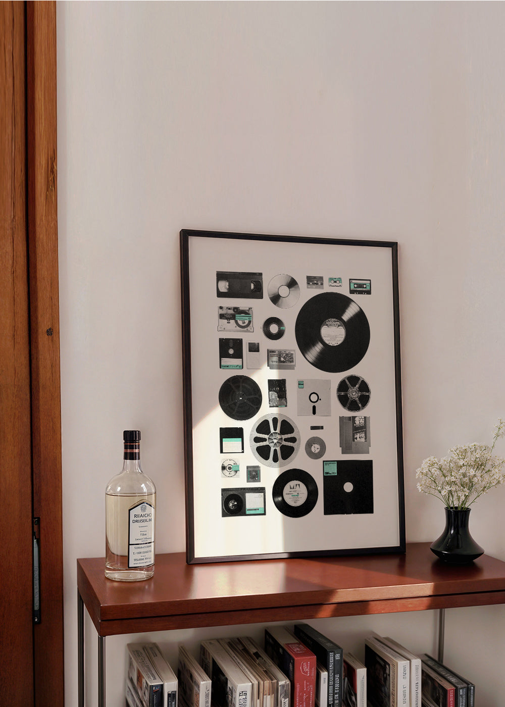 Vintage-affisch med musikmedia i collage