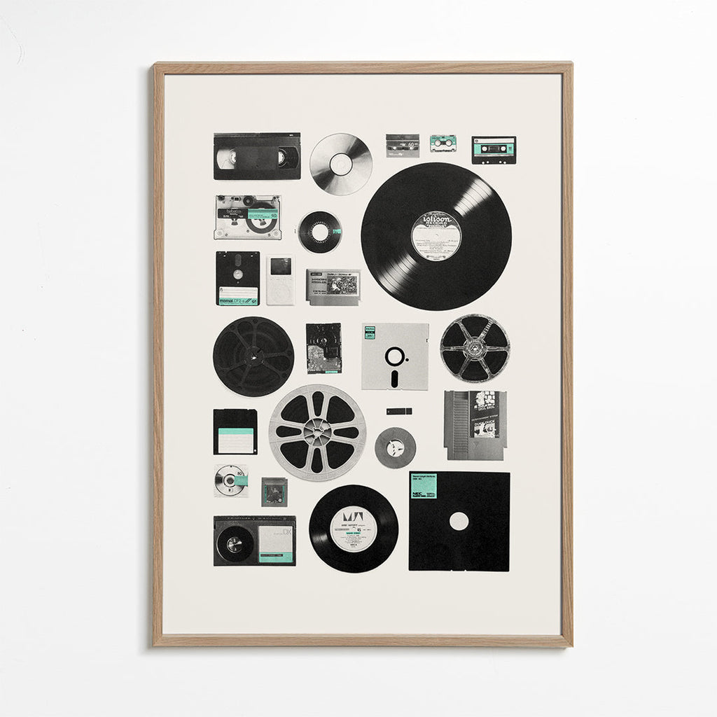 Vintage-affisch med musikmedia i collage
