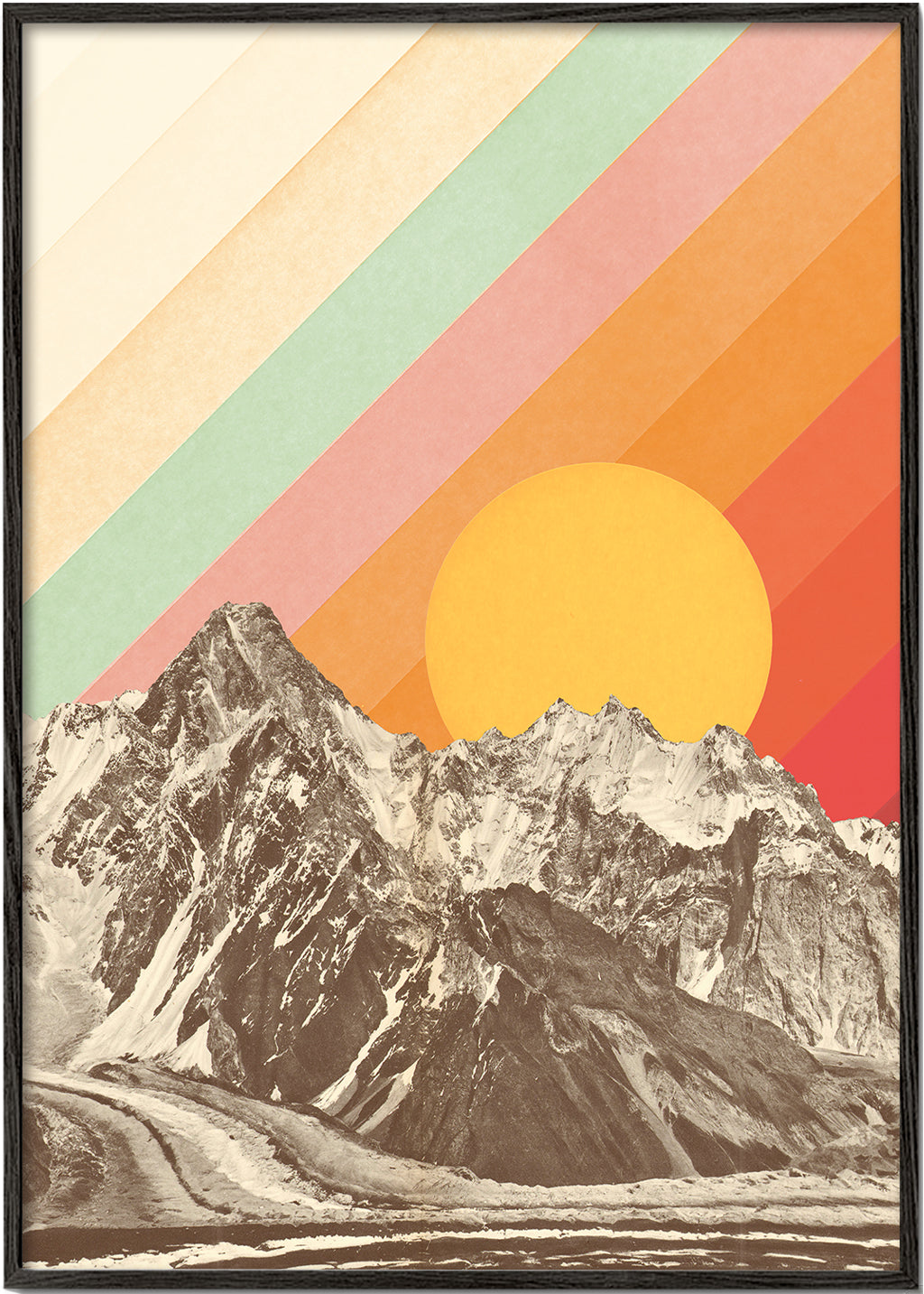Vintage landskap med geometrisk sol