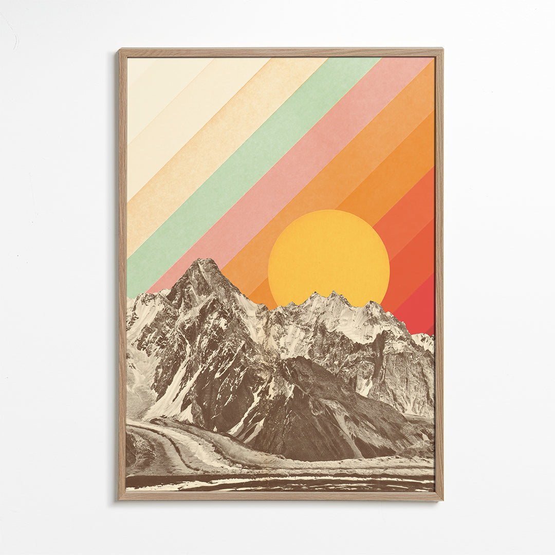 Vintage landskap med geometrisk sol