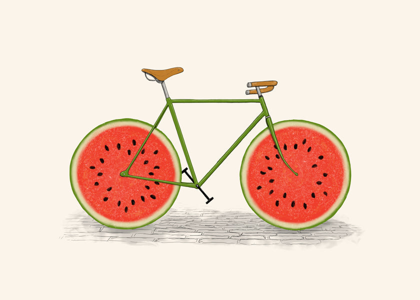 Kökskonst: cykel med vattenmelonhjul