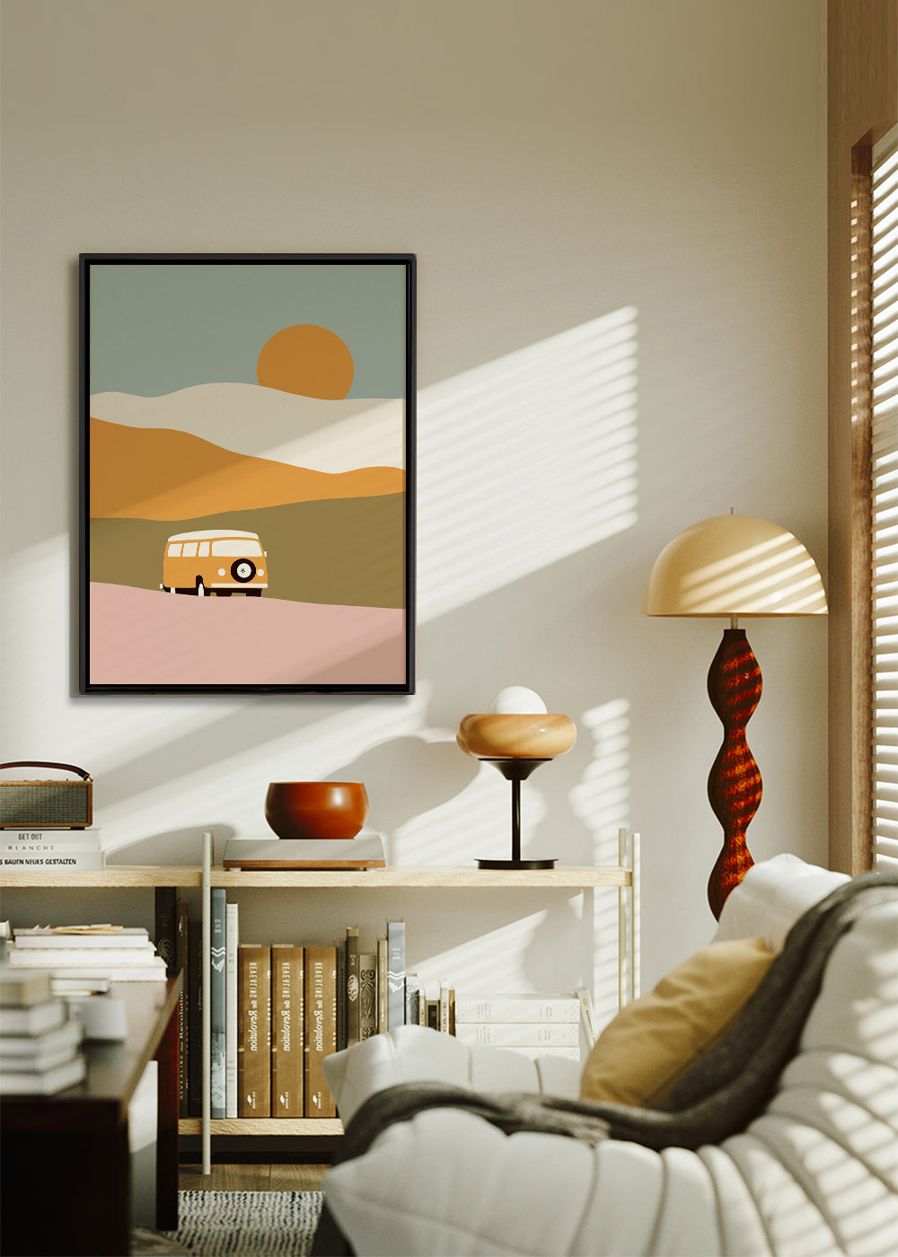 Minimalistisk van-tavla med sol