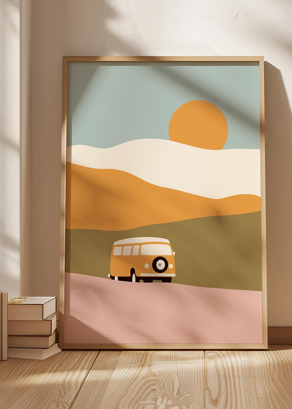 Minimalistisk van-tavla med sol