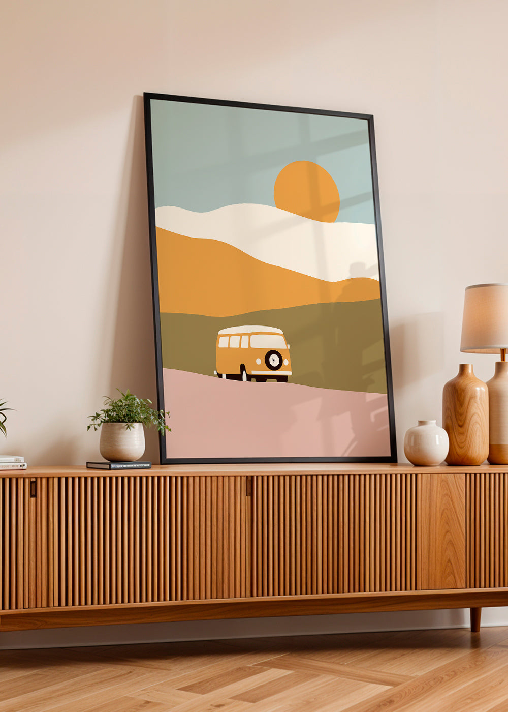 Minimalistisk van-tavla med sol