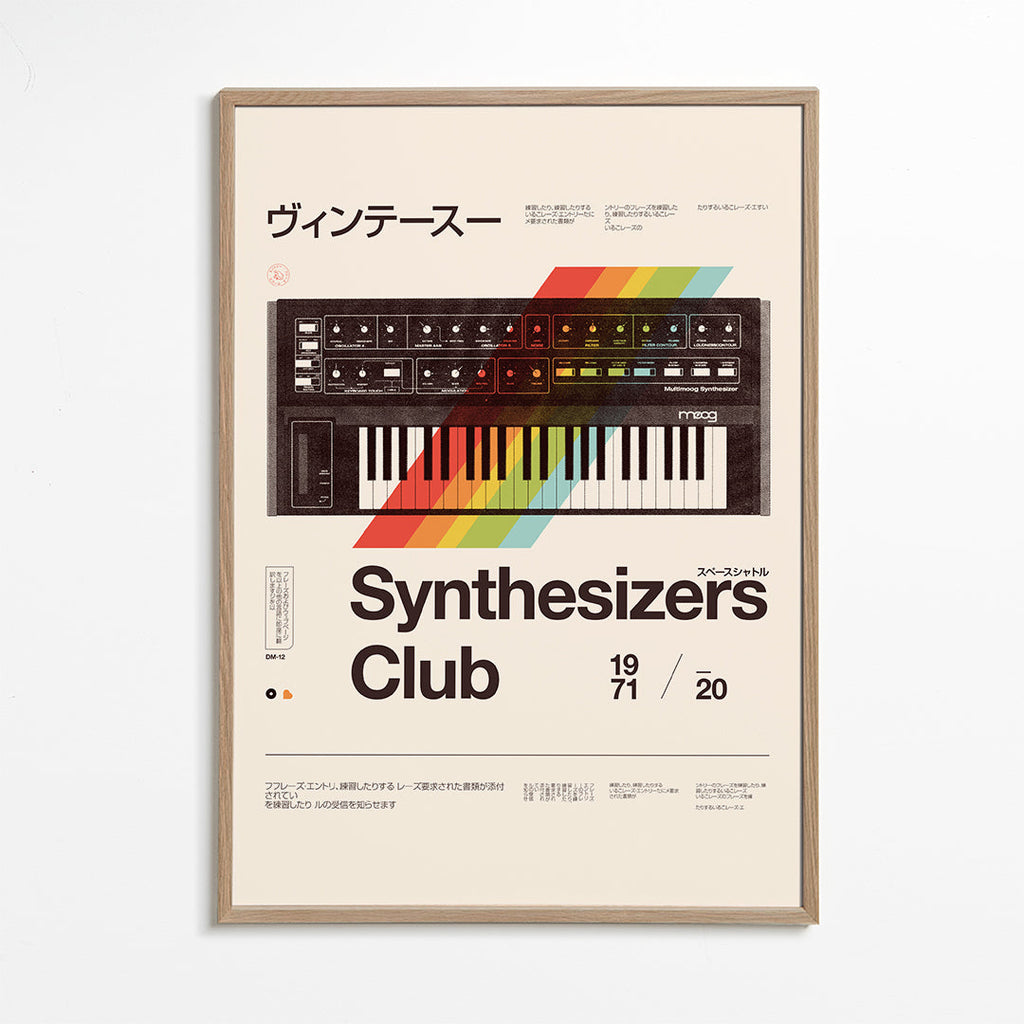 Vintage affisch med analog synthesizer