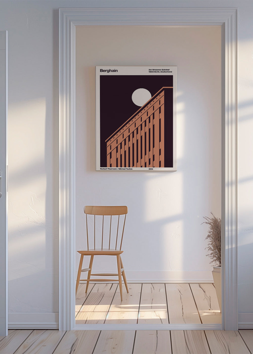 Stadskonst med diagonalt fasad och måne