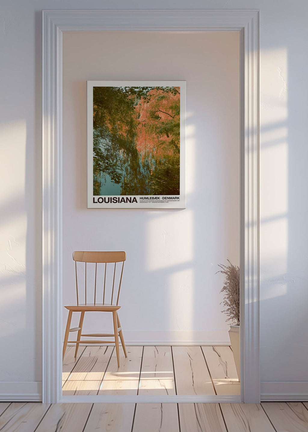 Landskapskonst med sjö och rosa reflektioner