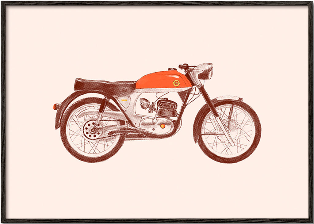 Vintage affisch röd motorcykel illustration