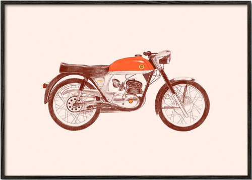 Vintage affisch röd motorcykel illustration