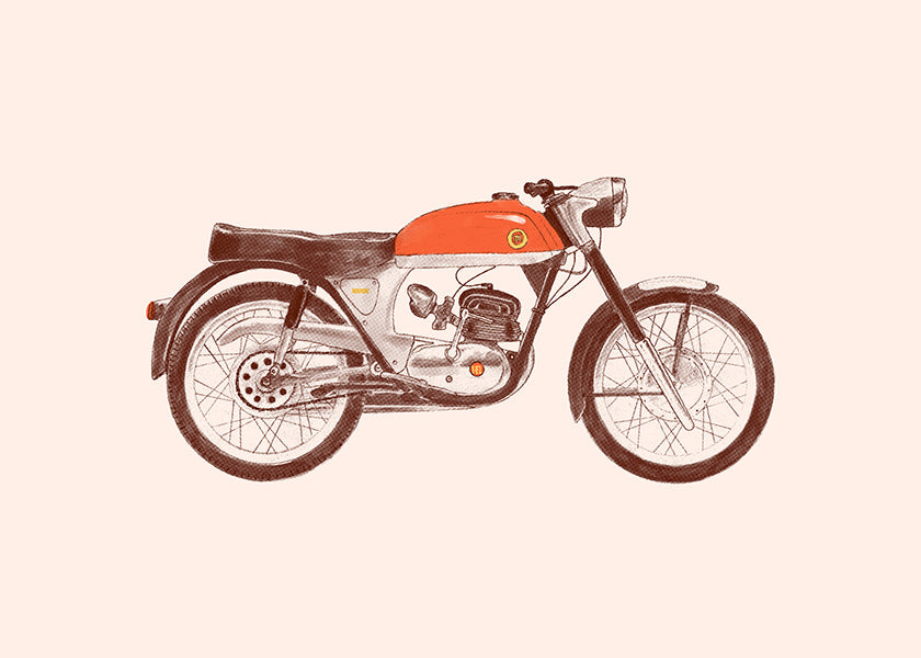 Vintage affisch röd motorcykel illustration