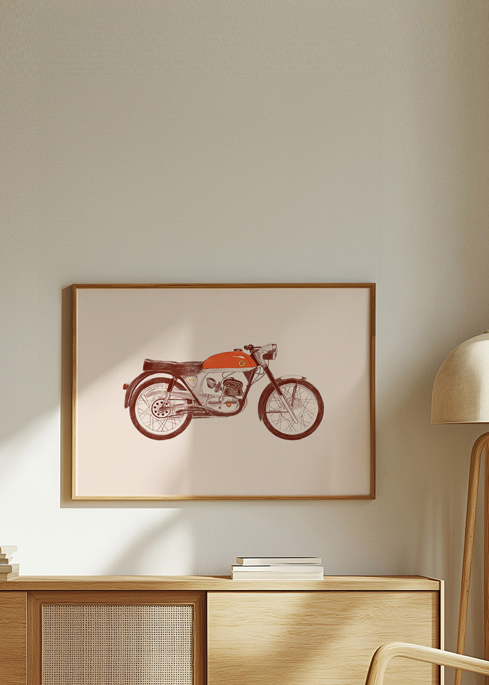 Vintage affisch röd motorcykel illustration