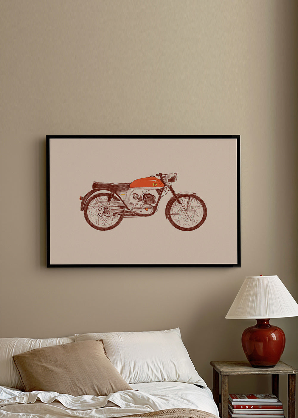 Vintage affisch röd motorcykel illustration