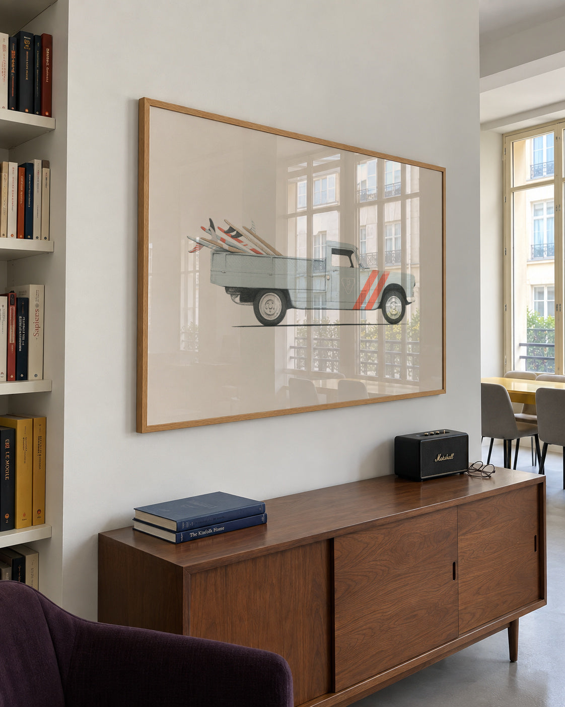 Vintage Pickup Van with Surfboards - Framed poster in an interior