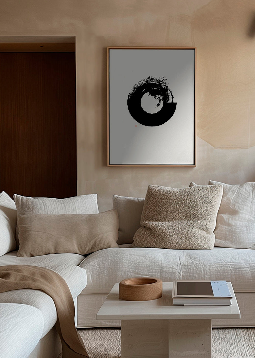 Svartvit konst med minimal enso-cirkel