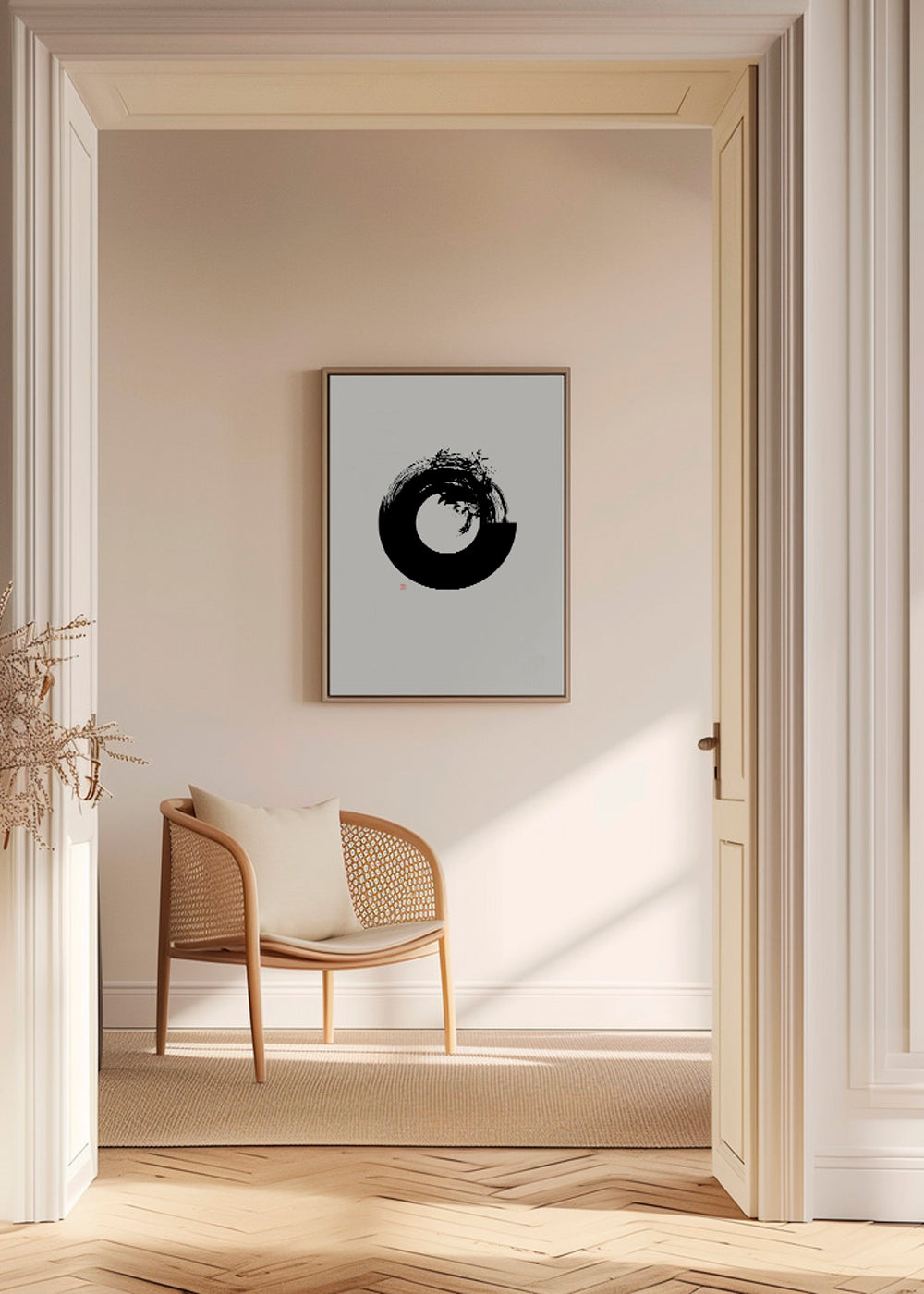 Svartvit konst med minimal enso-cirkel
