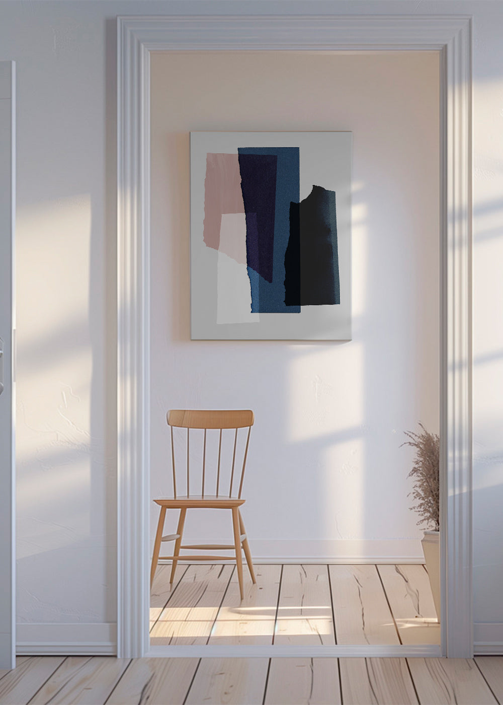 Abstrakt verk blå och rosa lager