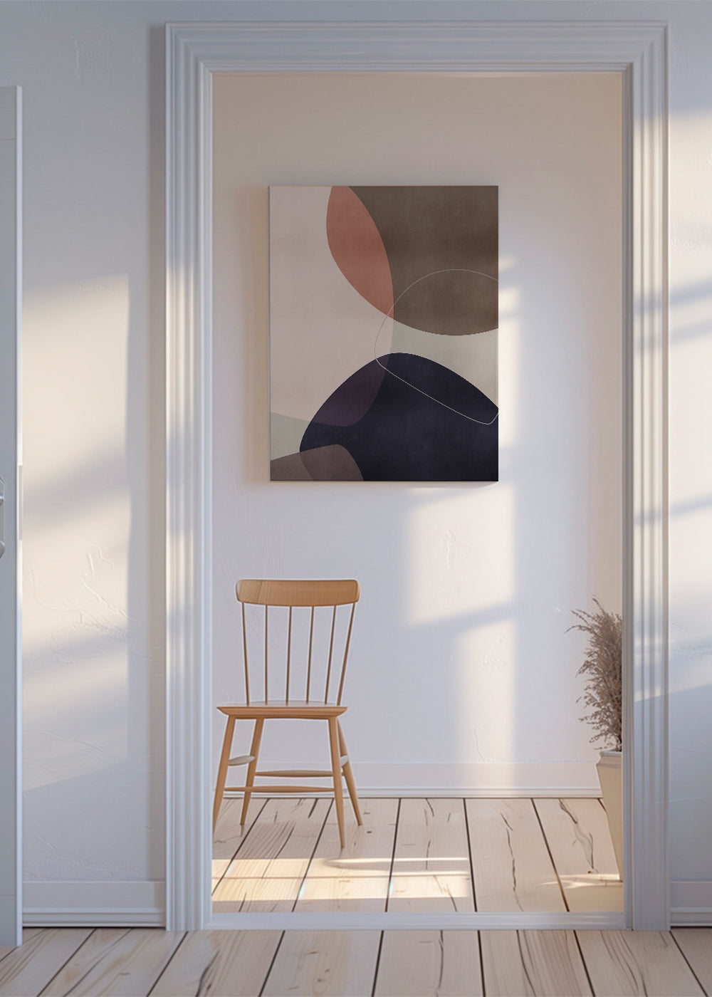Abstrakt konstverk med organiska rosa och blå former