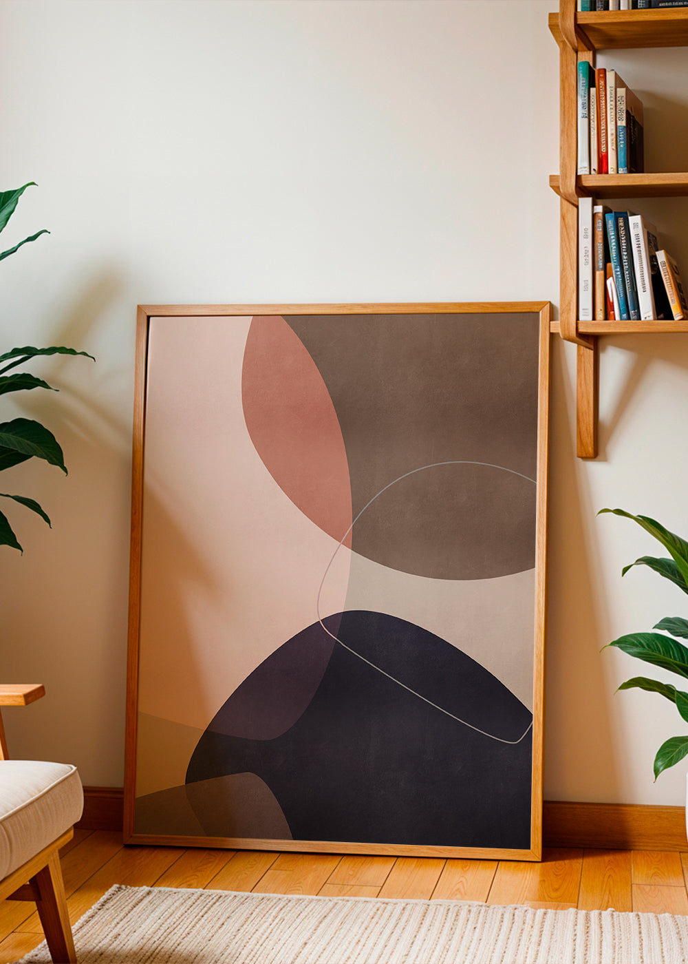 Abstrakt konstverk med organiska rosa och blå former
