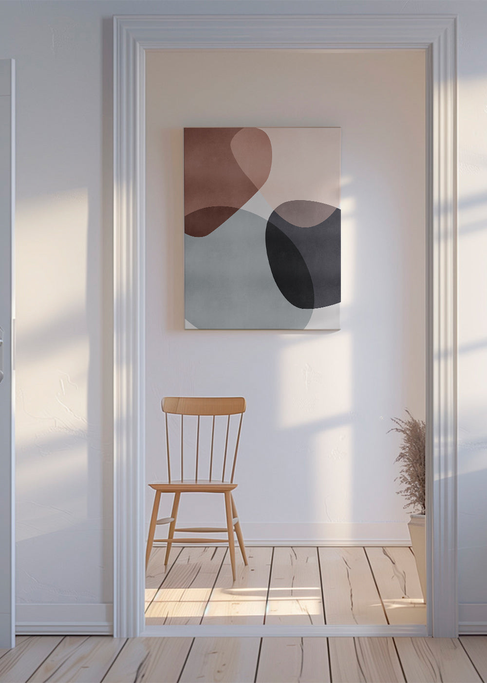 Abstrakt konst med organiska rosa och grå former