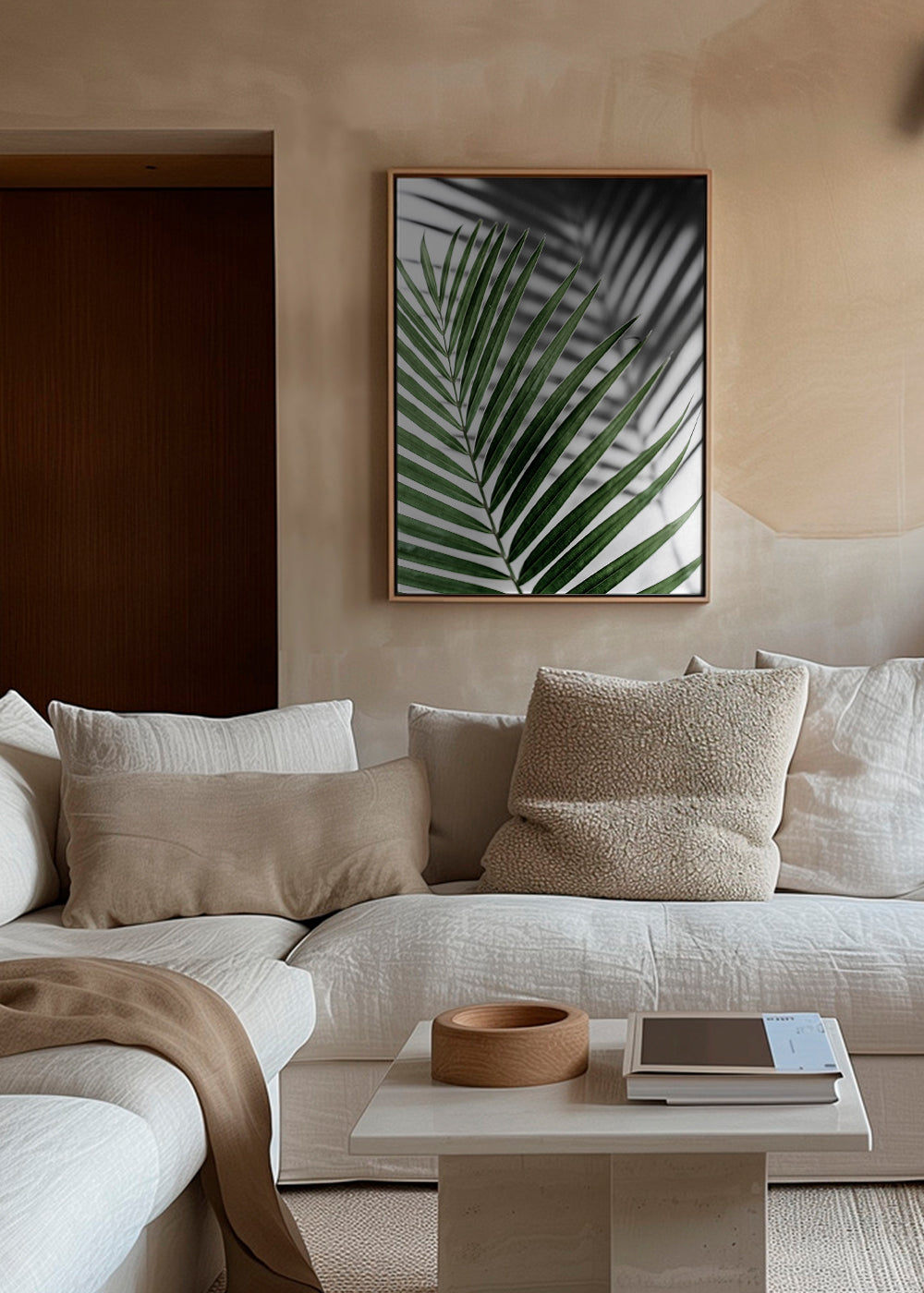 Botanisk print med palmlöv i närbild