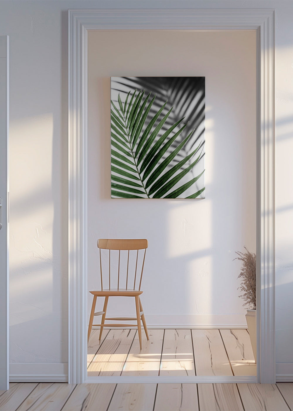 Botanisk print med palmlöv i närbild
