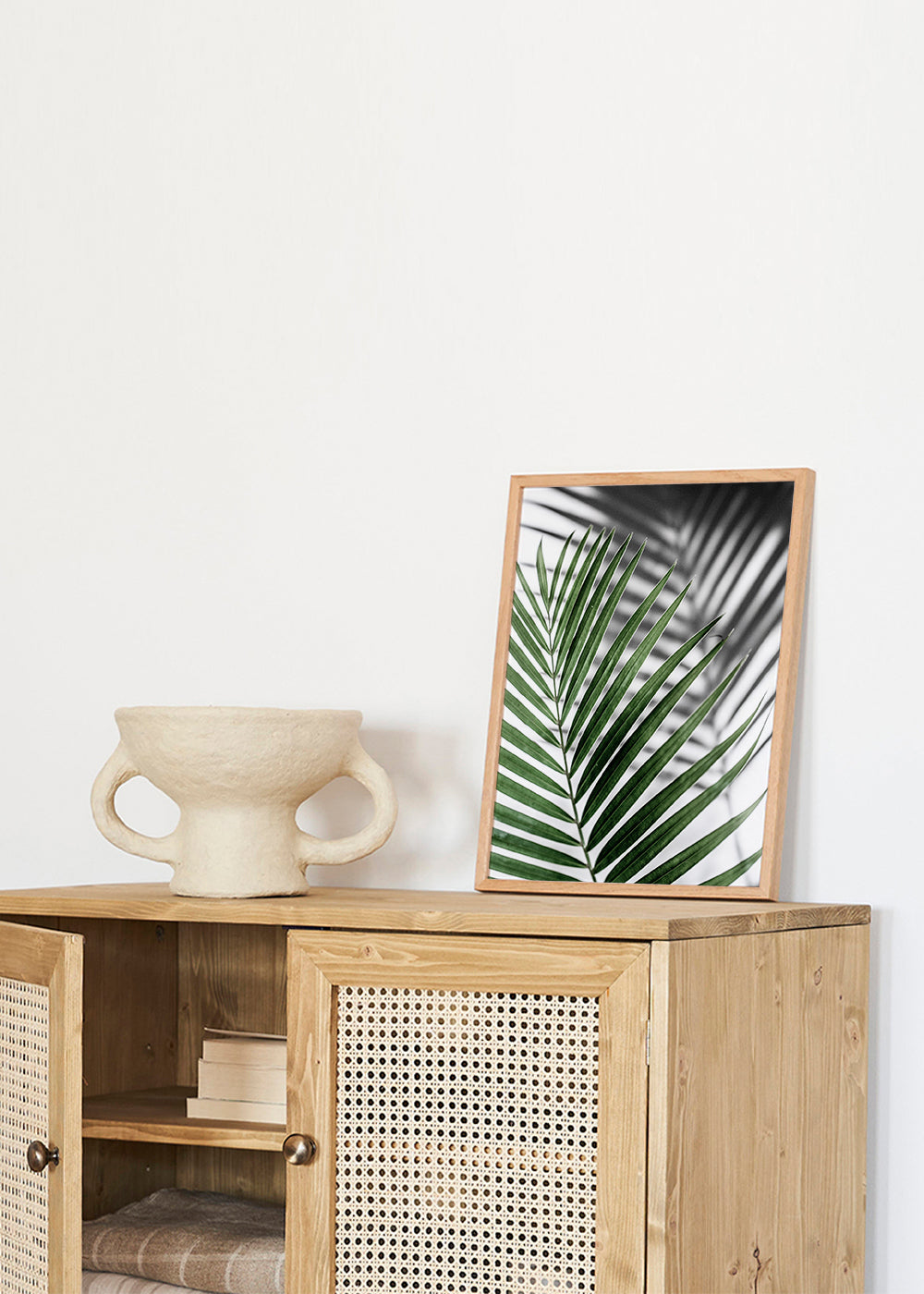 Botanisk print med palmlöv i närbild