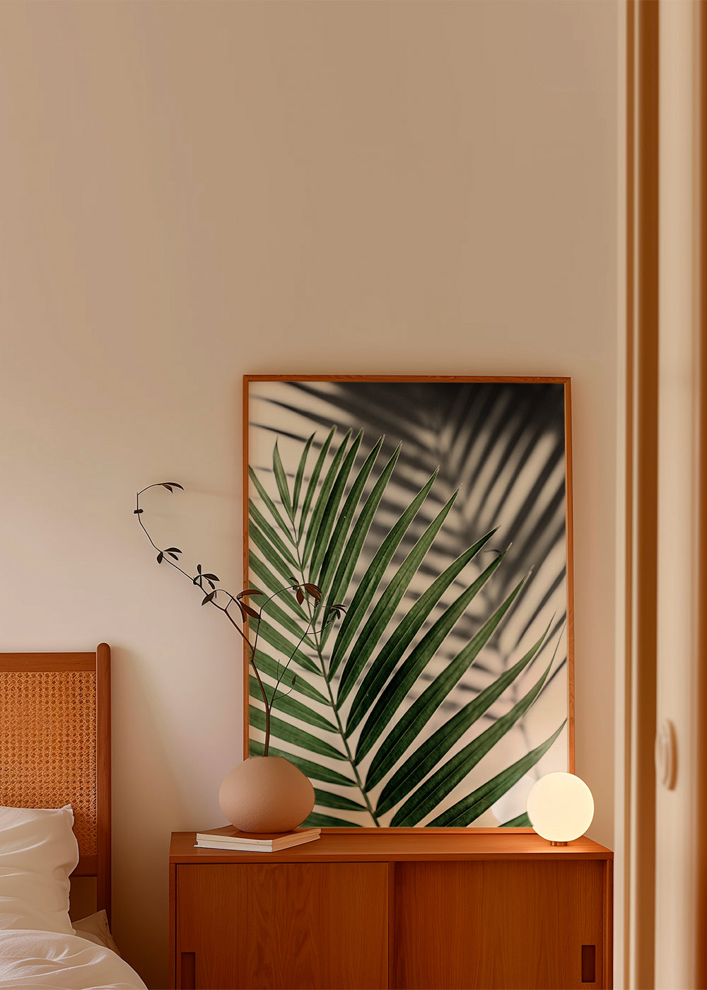 Botanisk print med palmlöv i närbild