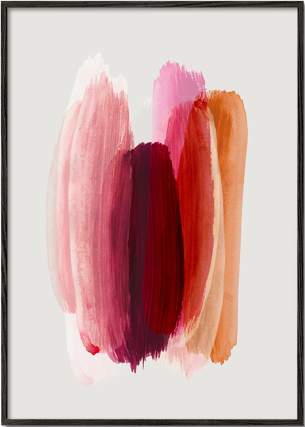 Abstrakt konstverk med rosa och orange penseldrag