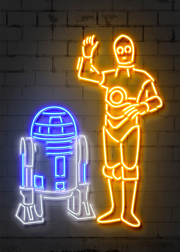 Neonrobot-illustration för vägg