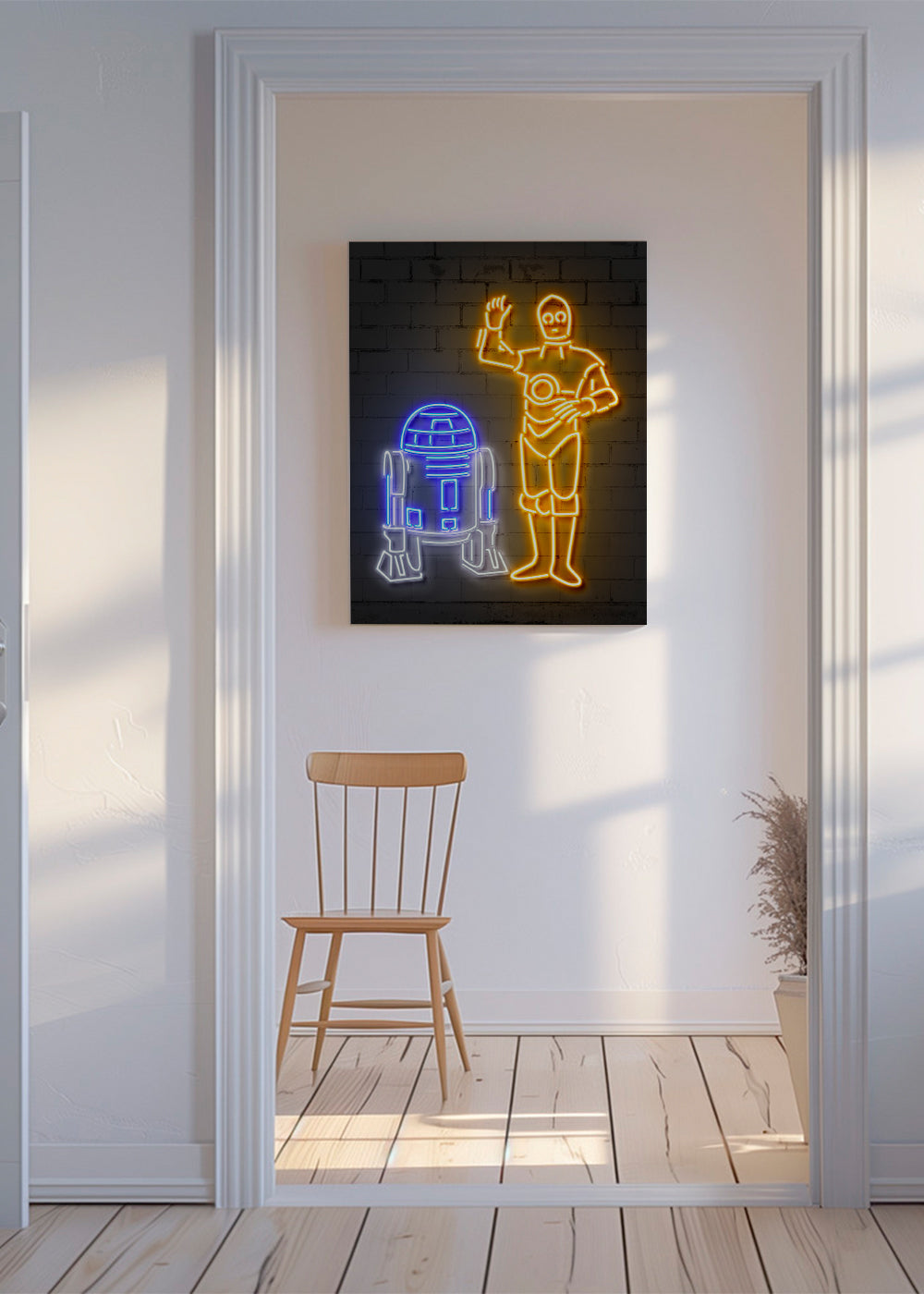 Neonrobot-illustration för vägg