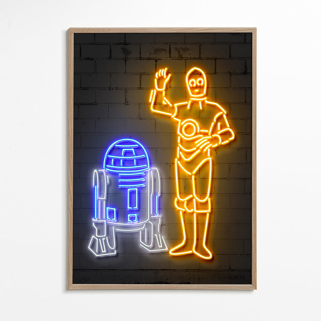 Neonrobot-illustration för vägg
