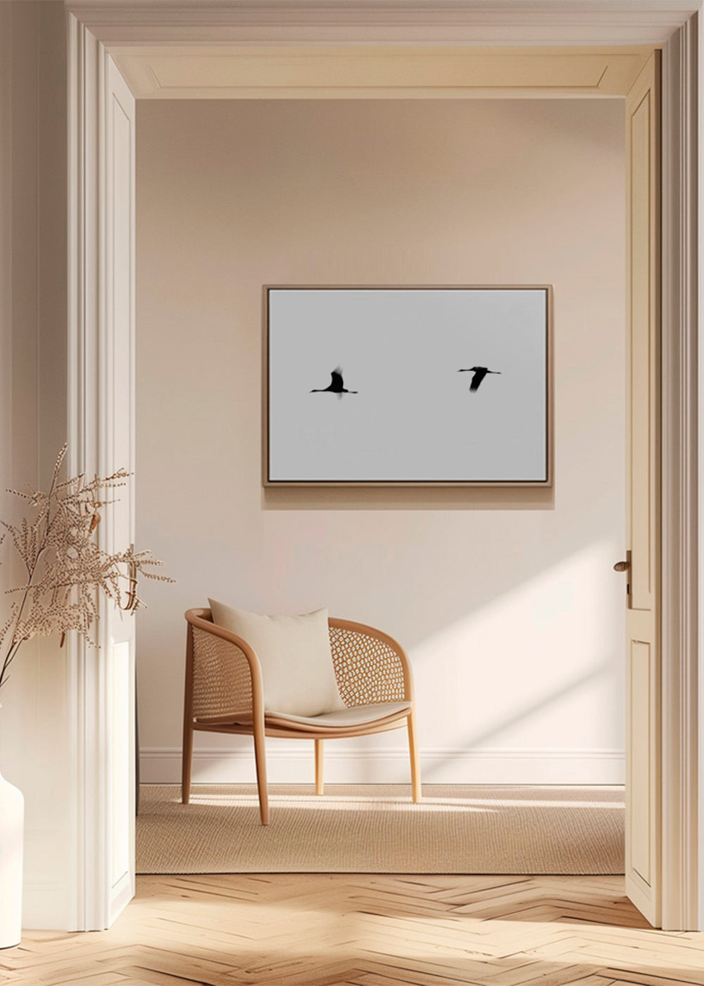 Konst tranor i flykt minimalistisk