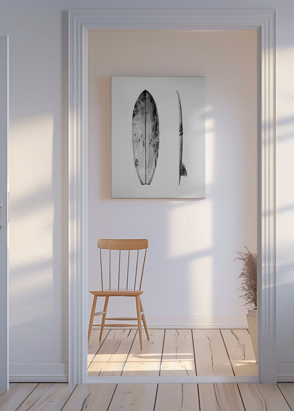 Sportkonst surfbräda svartvit