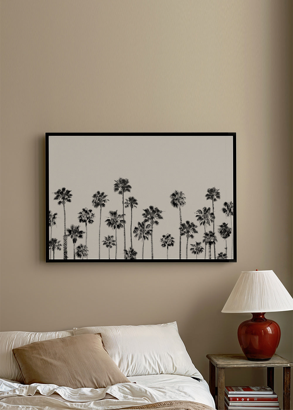 Botanisk print med palmer i svartvitt