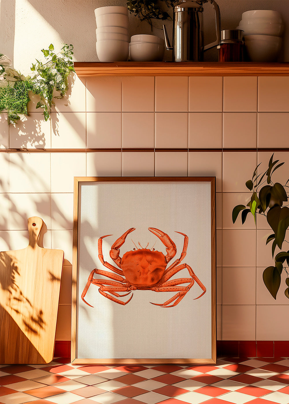 Konstverk orange akvarellkrabba