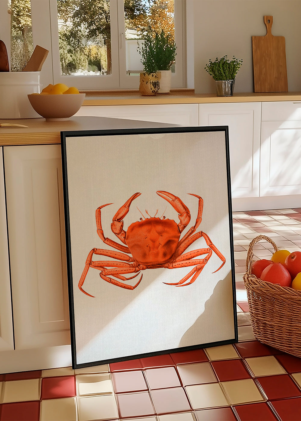 Konstverk orange akvarellkrabba