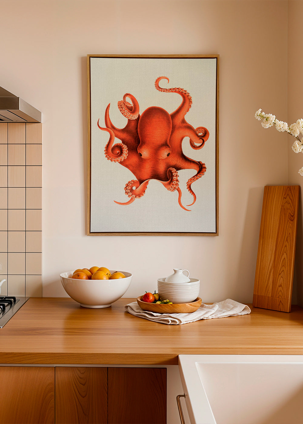 Bläckfiskillustration i rött