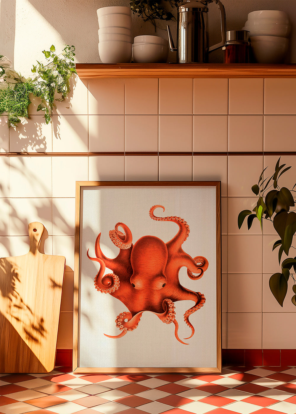 Bläckfiskillustration i rött