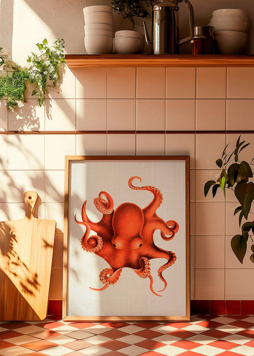 Bläckfiskillustration i rött