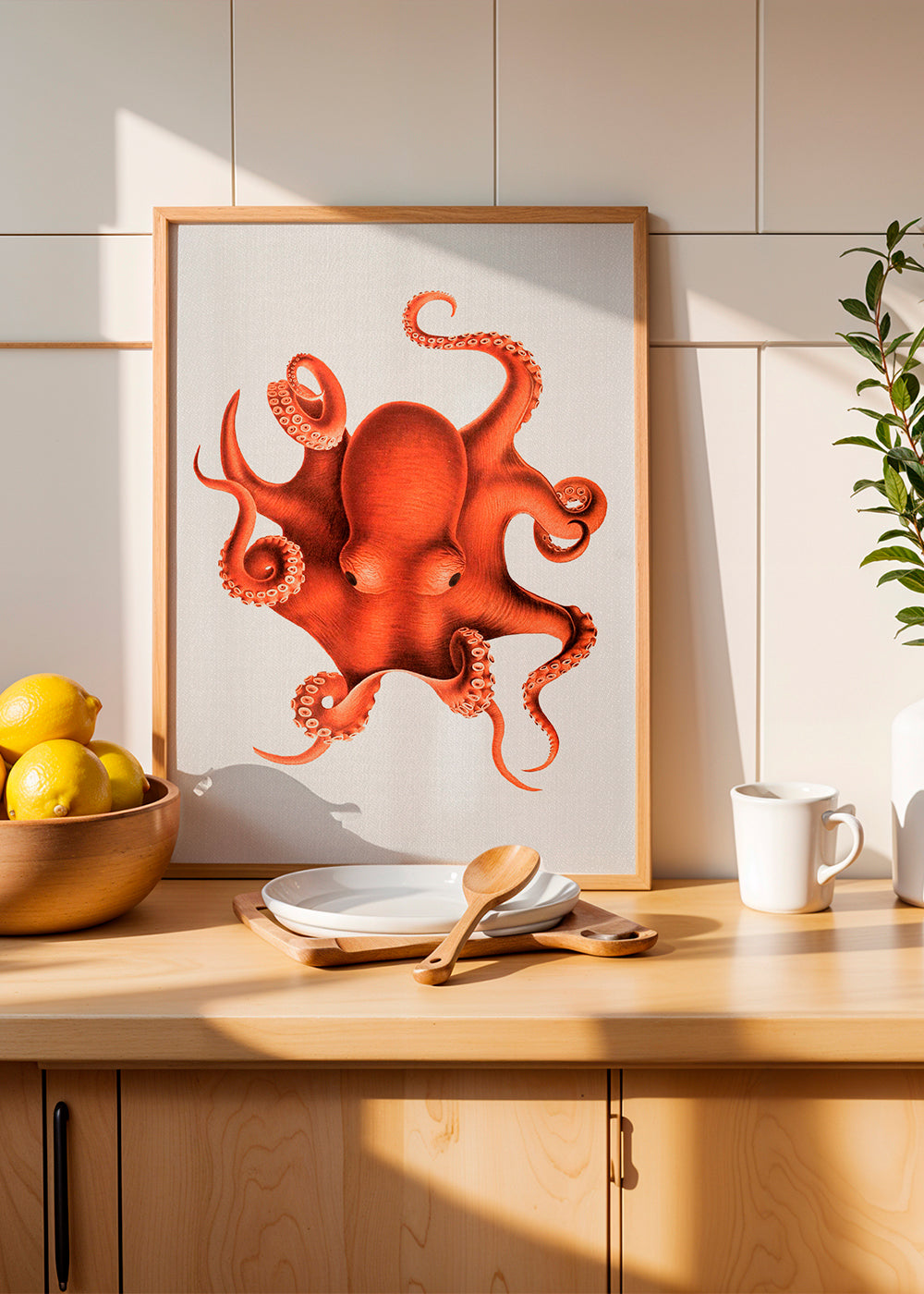 Bläckfiskillustration i rött